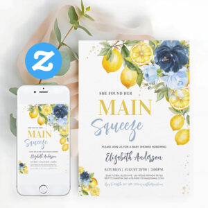 Main Squeeze Lemon Blue Floral Bridal Shower Invitation