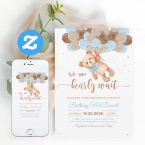 Teddy Bear Baby Shower Bear With Balloons Invitation