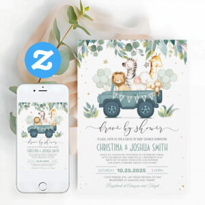Safari Animal Drive Thru Baby Shower Invitation