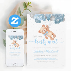 Teddy Bear Baby Shower Bear With Balloons Invitation