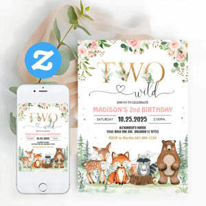Girl Woodland 2nd Two Wild Woodland Birthday Invitation