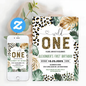 Wild One Leopard Print Jungle Birthday Invitation