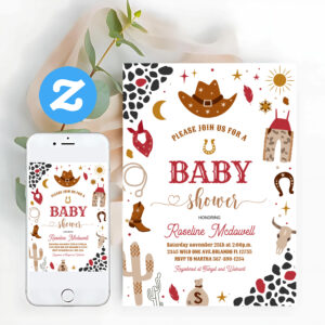 Cowboy Rodeo Boy Wild West Western Baby Shower Invitation