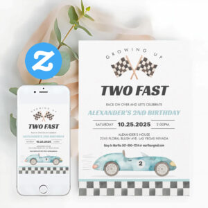 Two Fast Race Car 2nd Birthday Invitation