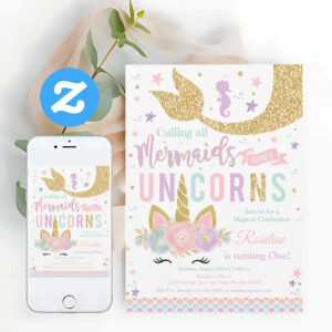 Magical Unicorn Mermaid Birthday Invitation