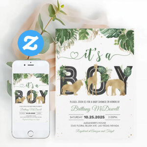 Wild One Jungle Gold Baby Shower Boy Invitation