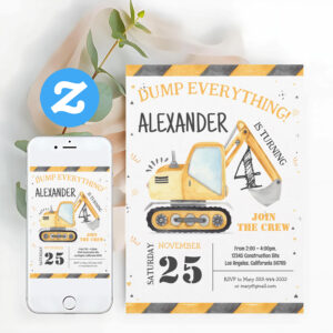 Construction Dump Truck Party Invitation
