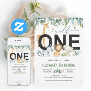 Wild One Boy Safari Birthday Jungle Animals Invitation