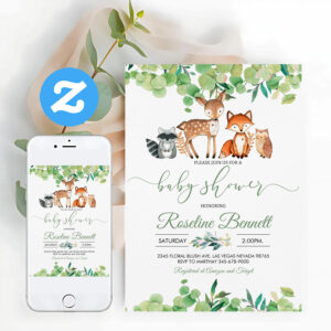 Woodland Boy Greenery Baby Shower Invitation