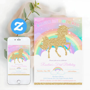 Unicorn And Rainbow Pastel Unicorn Birthday Invitation
