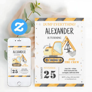 Construction Dump Truck Party Invitation