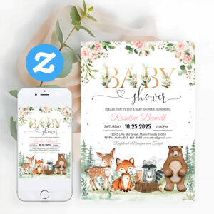 Woodland Girl Baby Shower Forest Woodland Animals Invitation