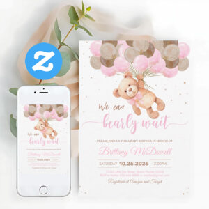 We Can Bearly Wait Teddy Bear Baby Shower Invitation