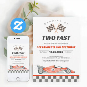 Two Fast Race Car 2nd Birthday Invitation