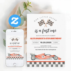 Fast One Race Car 1st Birthday Invitation