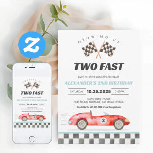 Two Fast Race Car 2nd Birthday Invitation