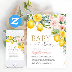 Pink Lemonade Lemon Citrus Floral Baby Shower Invitation