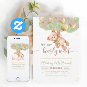 Teddy Bear Baby Shower Bear With Balloons Invitation