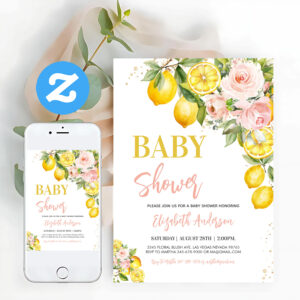 Pink Lemonade Lemon Citrus Floral Baby Shower Invitation