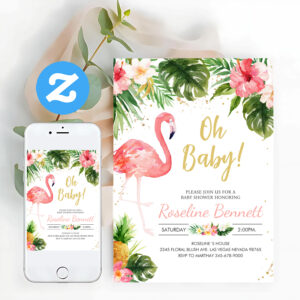 Lets Flamingle Tropical Girl Baby Shower Invitation