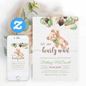 Teddy Bear Baby Shower Bear With Balloons Invitation