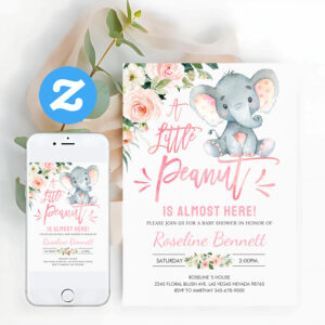 Pink Elephant Girl Baby Shower Invitation