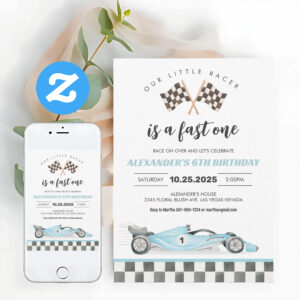 Fast One Race Car 1st Birthday Invitation