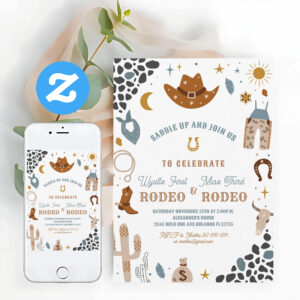 My First Rodeo Joint Cowboy Southwestern Birthday Invitation