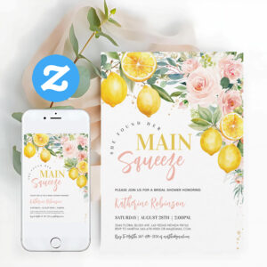 Main Squeeze Pink Floral Lemon Bridal Shower Invitation