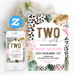 Two Wild Leopard Print Jungle Birthday Invitation