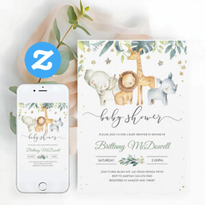 Gender Neutral A Wild One Safari Baby Shower Invitation