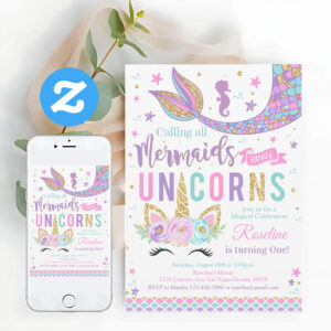 Magical Unicorn Mermaid Birthday Invitation