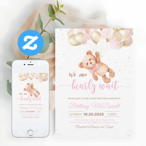 We Can Bearly Wait Teddy Bear Baby Shower Invitation