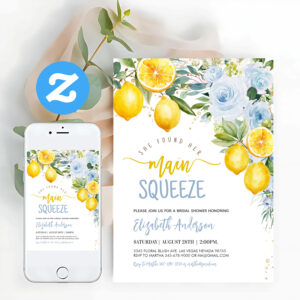 Main Squeeze Lemon Citrus Blue Bridal Shower Invitation