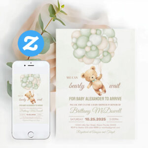 We Can Bearly Wait Bear Theme Baby Shower Invitation
