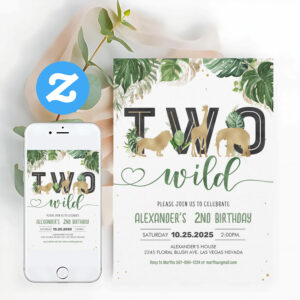 Two Wild Birthday Safari Animals Birthday Invitation