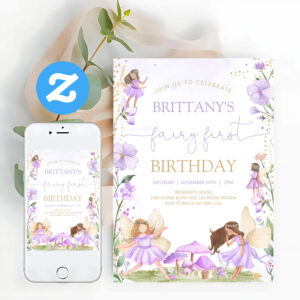 Fairy First Birthday Purple Magical Wildflower Invitation
