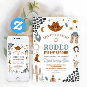 My Second Rodeo Cowboy Southwestern Ranch Birthday Invitation