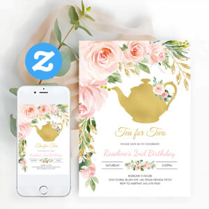 Tea Party Gold Birthday Invitation