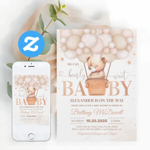 We Can Bearly Wait Bear Theme Baby Shower Invitation