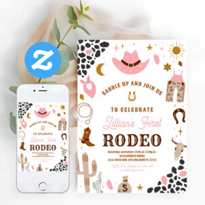 My First Rodeo Cowgirl Southwestern Birthday Invitation