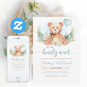 Teddy Bear Baby Shower Bear Balloons Invitations