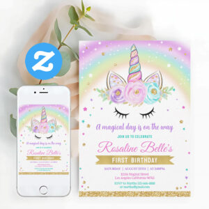Magical Rainbow Unicorn Party Birthday Invitation