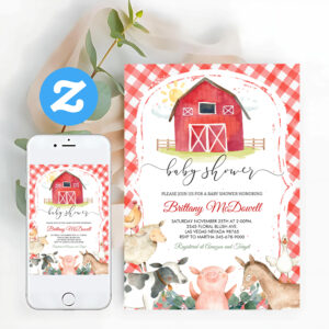 Red Farm Animals Boy Baby Shower Invitation