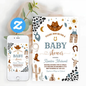 Cowboy Rodeo Wild West Western Baby Shower Invitation