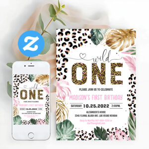 Wild One Leopard Print Jungle Birthday Invitation