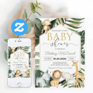 Gender Neutral A Wild One Safari Baby Shower Invitation