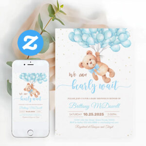 Teddy Bear Baby Shower Bear With Balloons Invitation