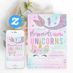 Magical Unicorn Mermaid Birthday Invitation