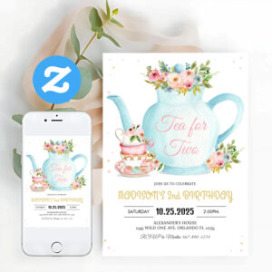 Girl Par Tea Floral Pink Gold Whimsical Birthday Invitation